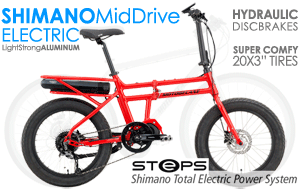 Shimano 250/418W MidDrive Motobecane EF3 Electric Folder Commute, Hybrid, City eBike, Shimano Hydraulic Disc Brakes