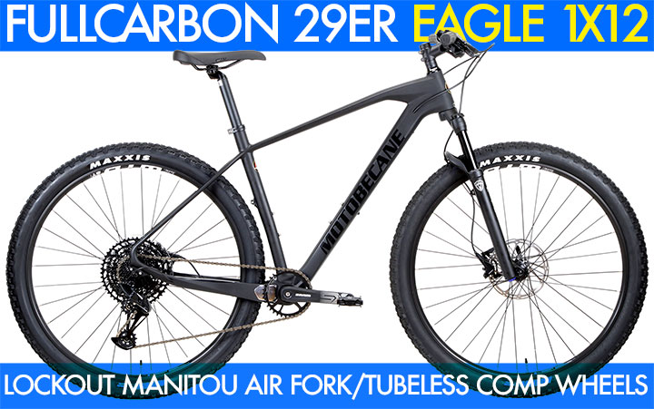 Sub 22lbs* Super Light Hardtails Motobecane Fantom 29 SX Eagle 1X12, Manitou AIR Forks SRAM EAGLE 1X12, WTB Tubeless Compatible 29er  Mountain Bikes